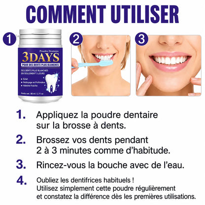 🦷 Poudre Dentaire Blanchissante 3 Days – Retrouvez un Sourire Éclatant !