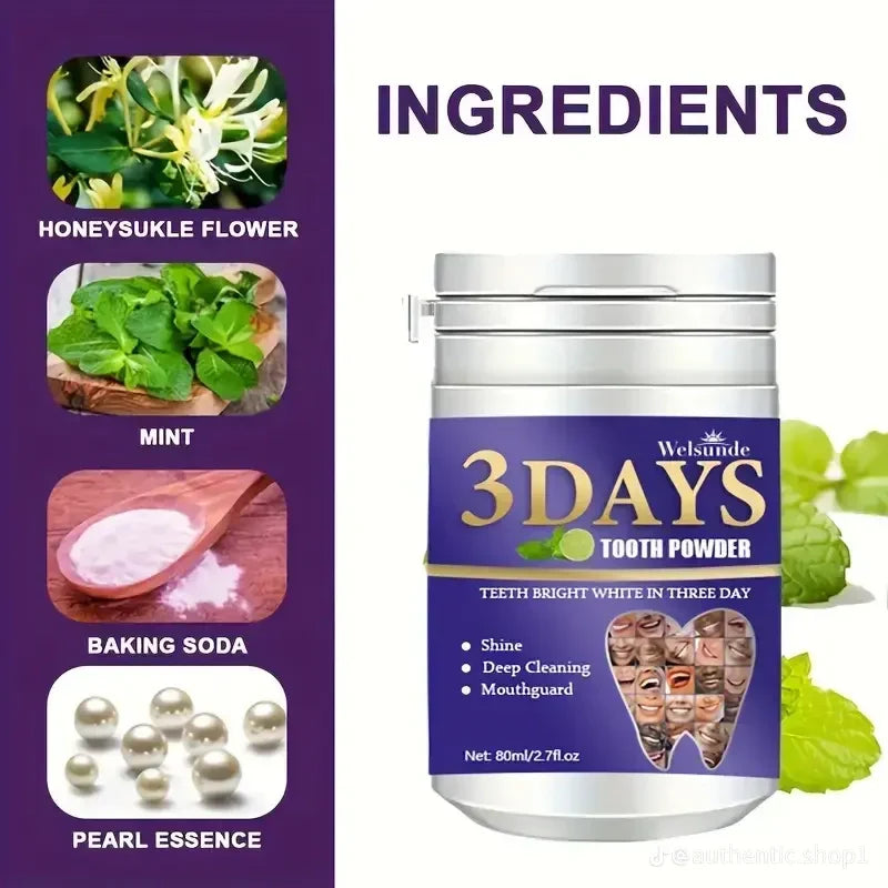 🦷 Poudre Dentaire Blanchissante 3 Days – Retrouvez un Sourire Éclatant !
