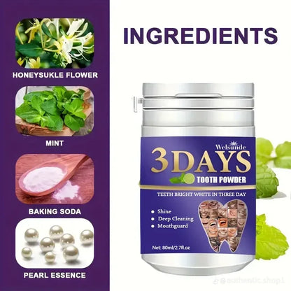 🦷 Poudre Dentaire Blanchissante 3 Days – Retrouvez un Sourire Éclatant !
